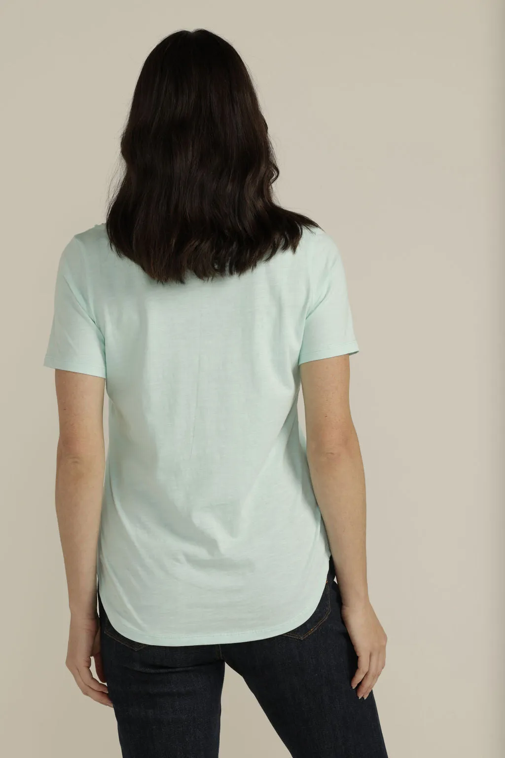 Cotton V Neck Tee Aqua