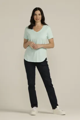 Cotton V Neck Tee Aqua