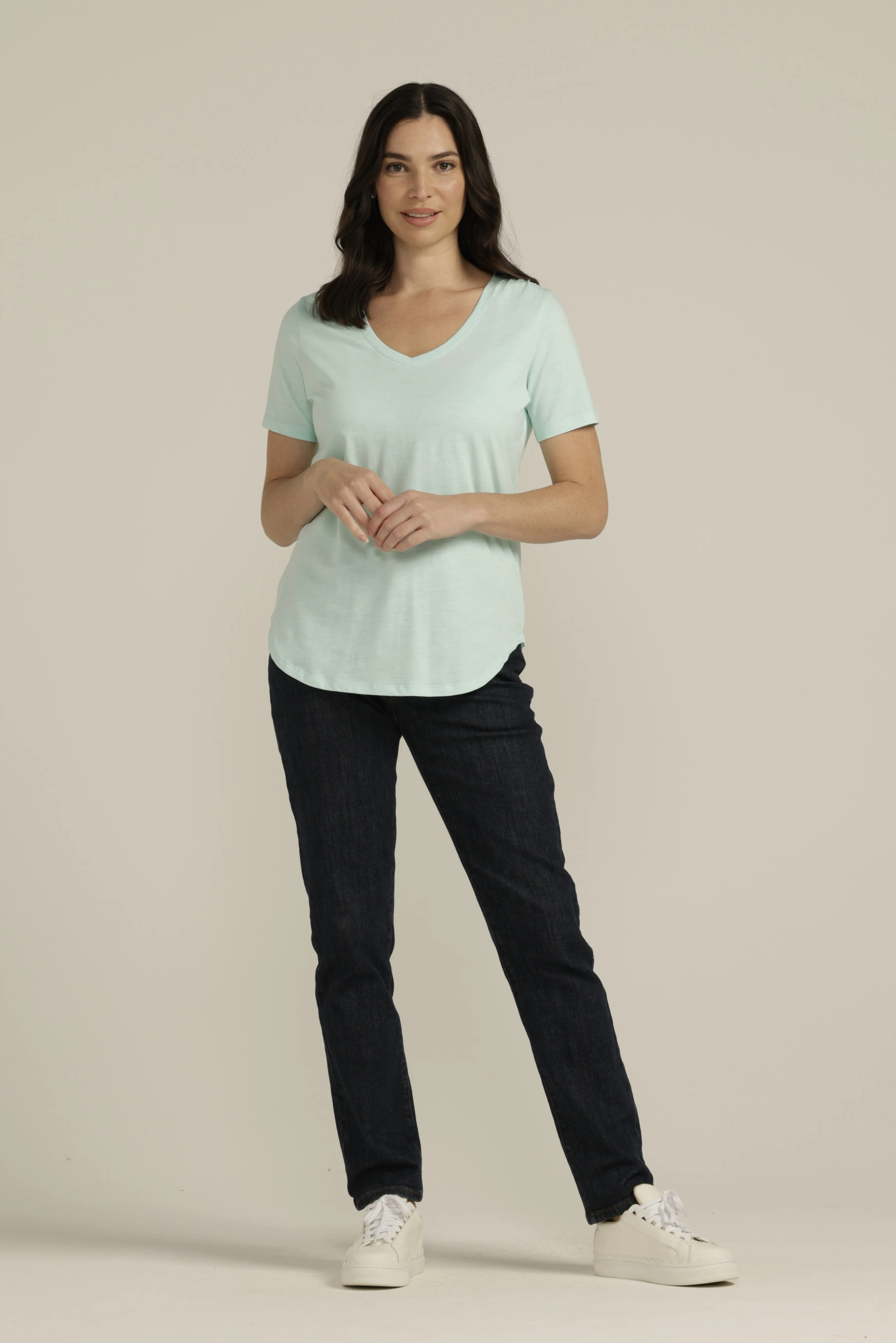 Cotton V Neck Tee Aqua