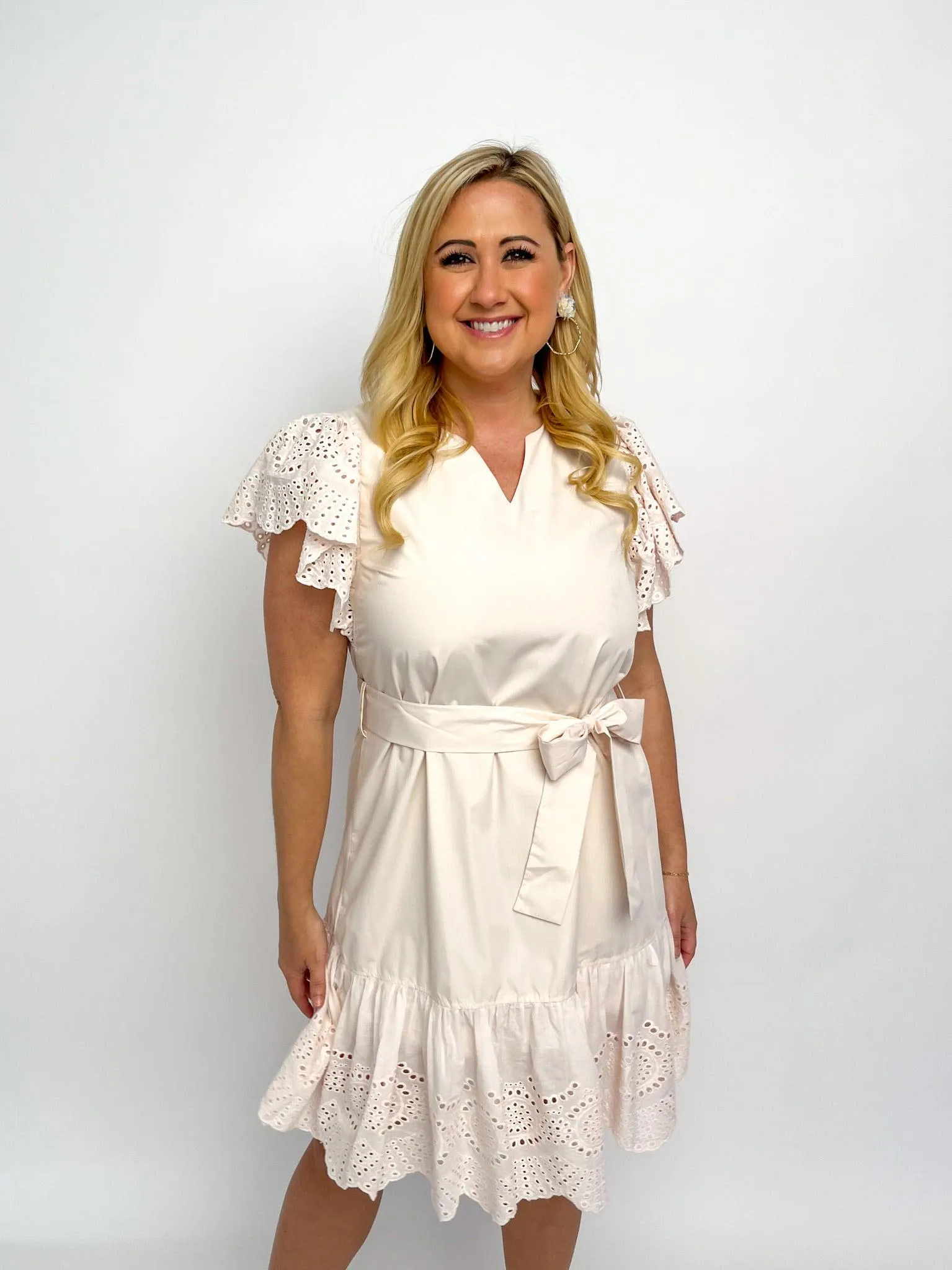 Cream Eyelet Sleeve Dress