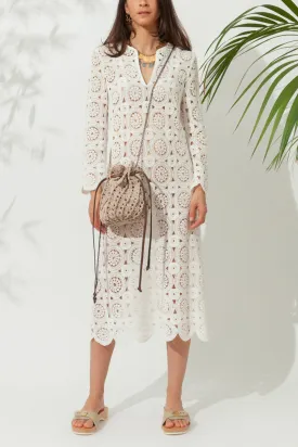 CROCHET KNITTED MIDI DRESS "AVRA" OFFWHITE