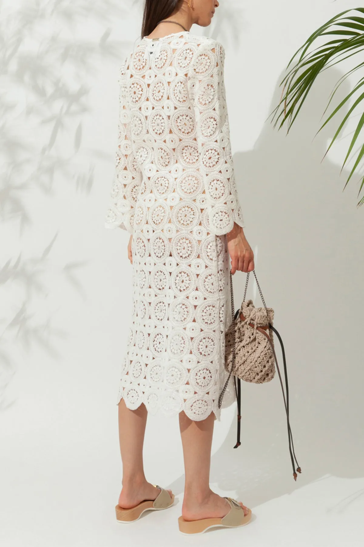 CROCHET KNITTED MIDI DRESS "AVRA" OFFWHITE