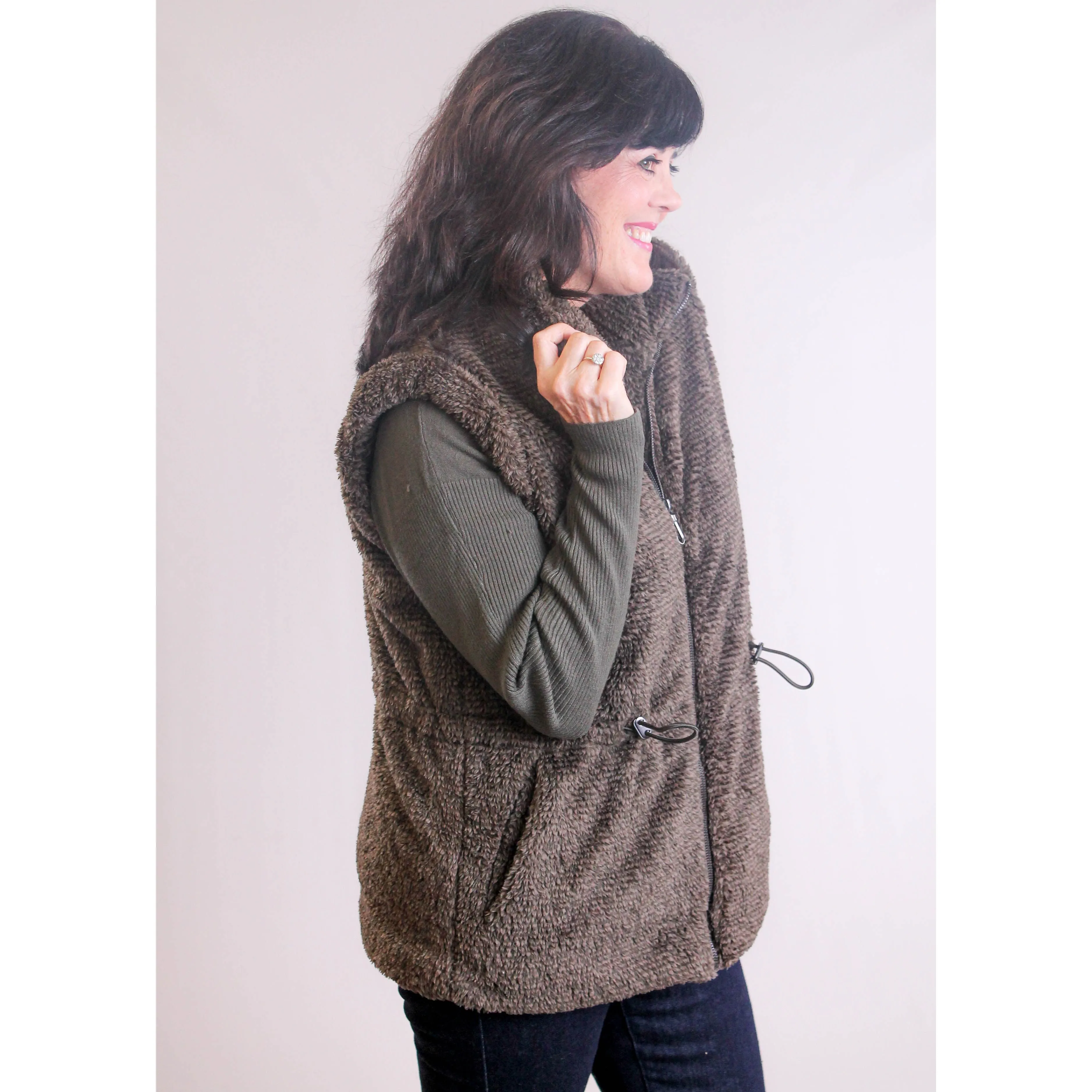 Democracy Cap Sleeve Faux Fur Vest with Zipper