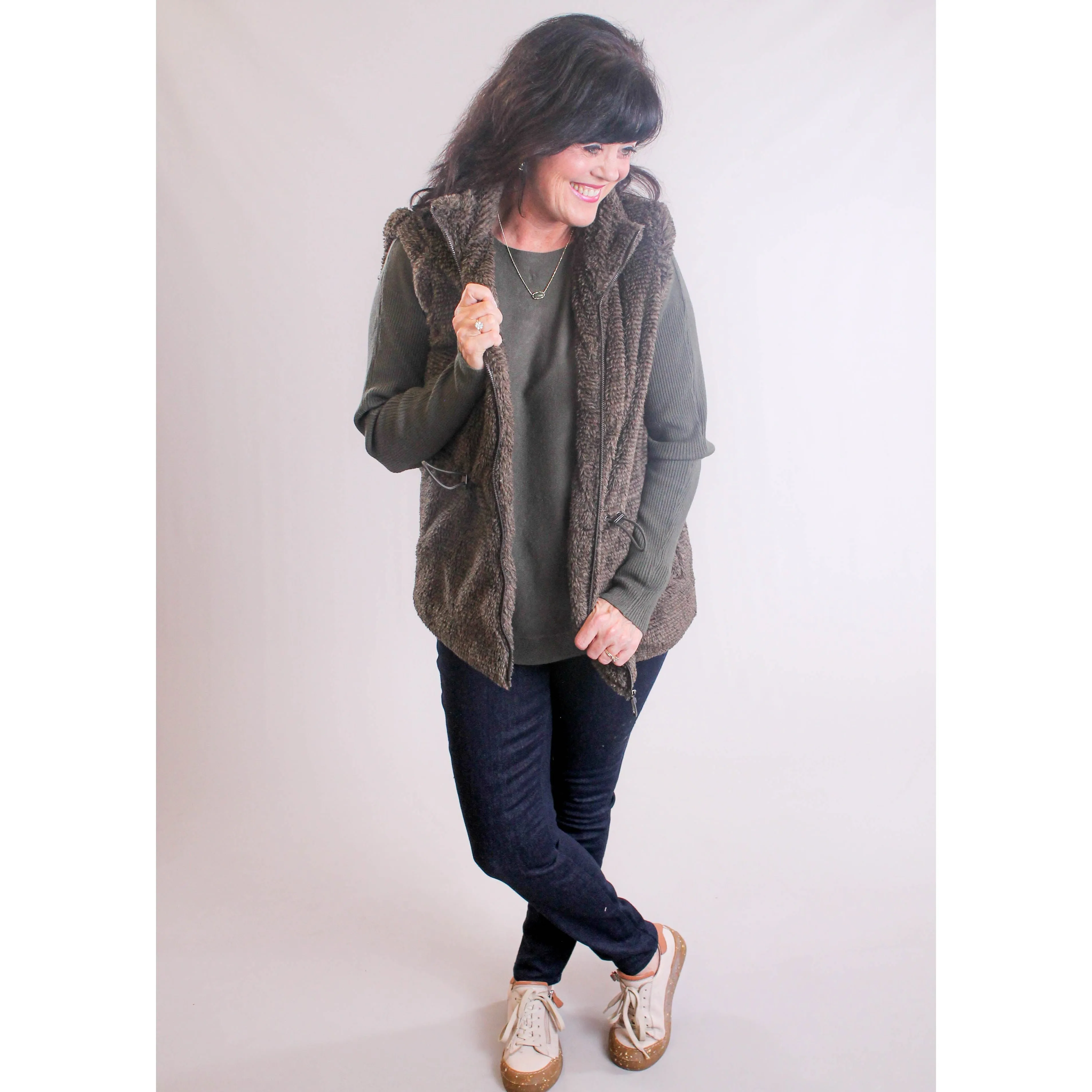 Democracy Cap Sleeve Faux Fur Vest with Zipper