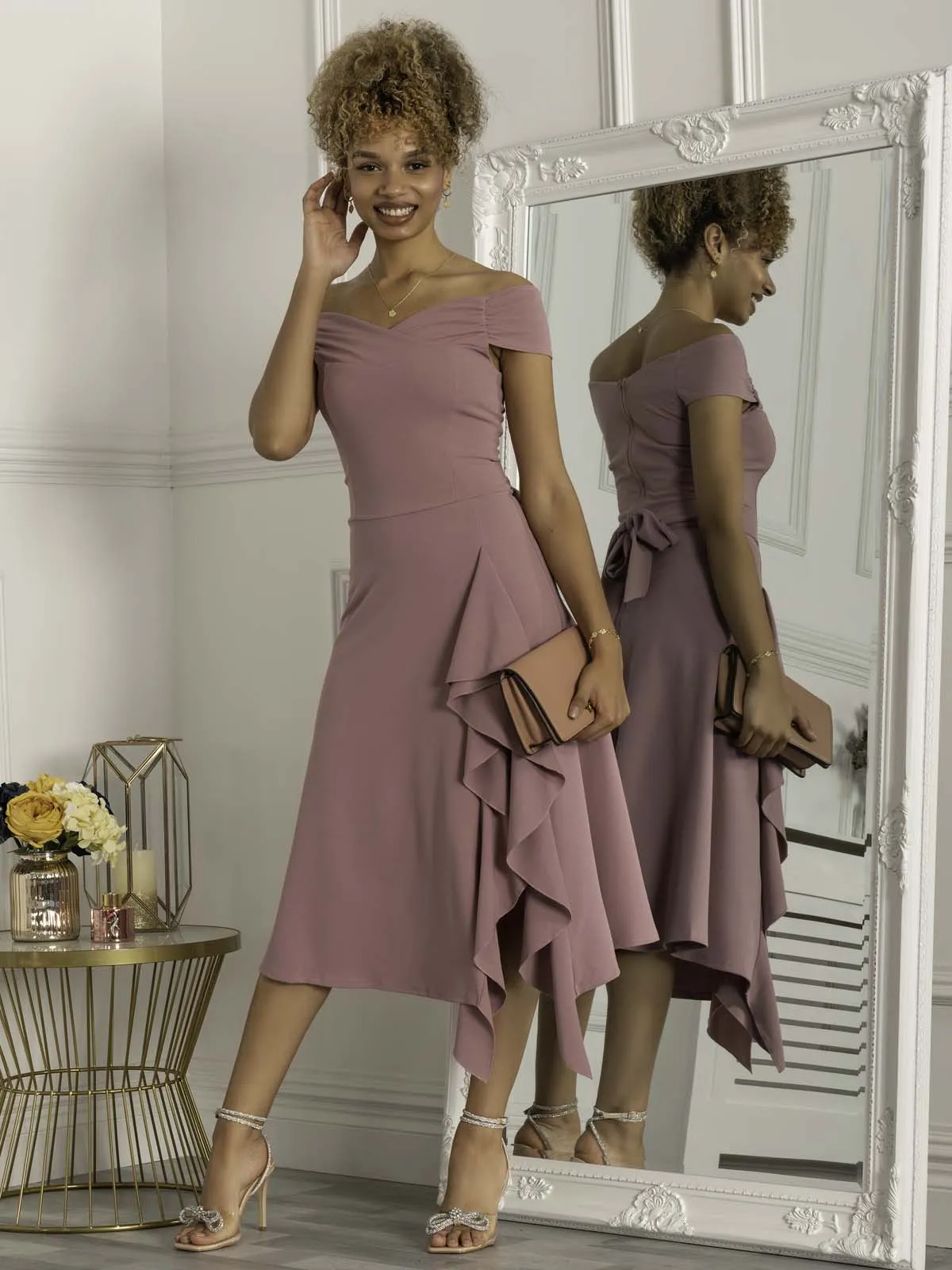 Desiree Frill Fit & Flare Dress, Mauve