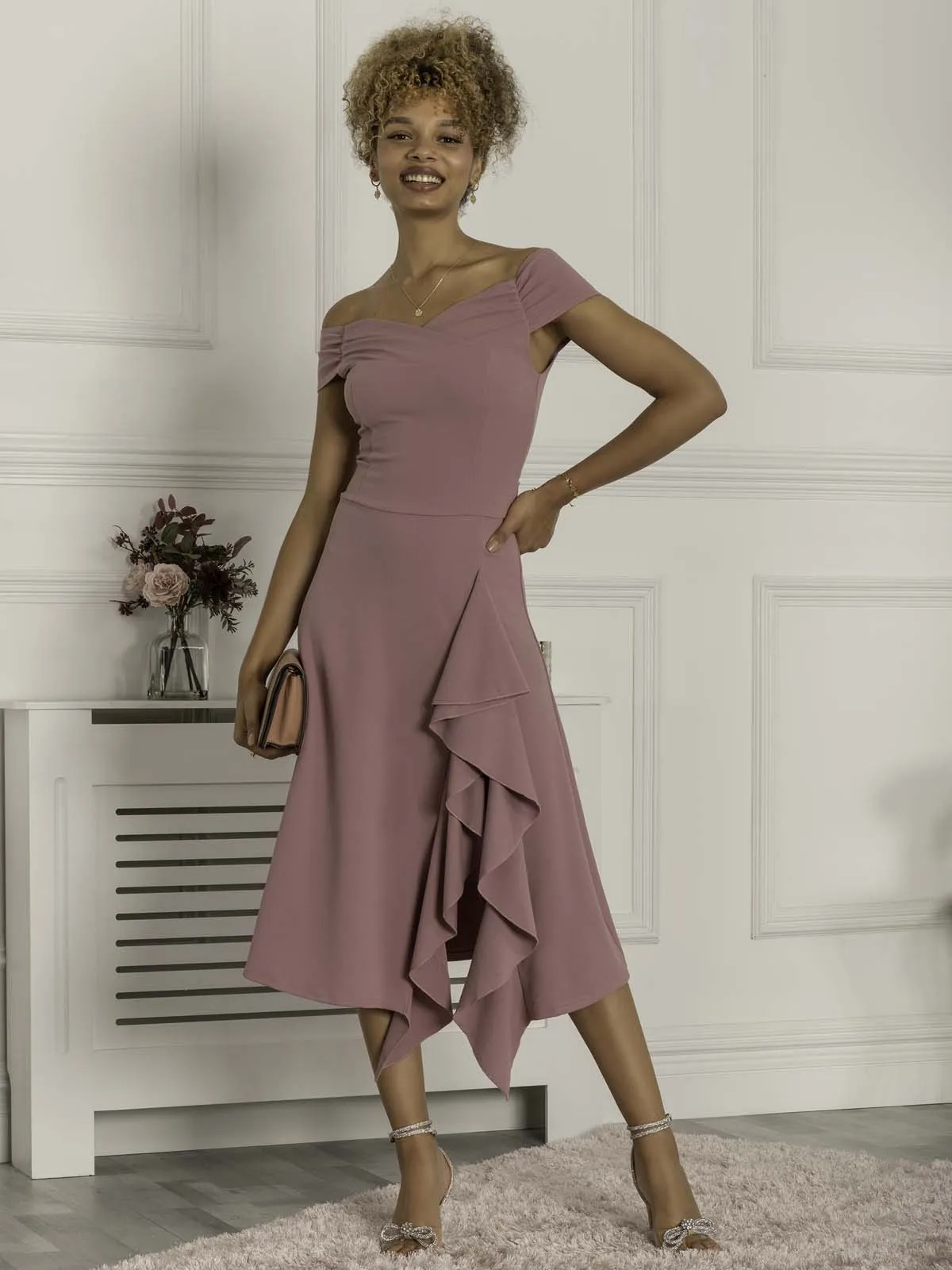 Desiree Frill Fit & Flare Dress, Mauve