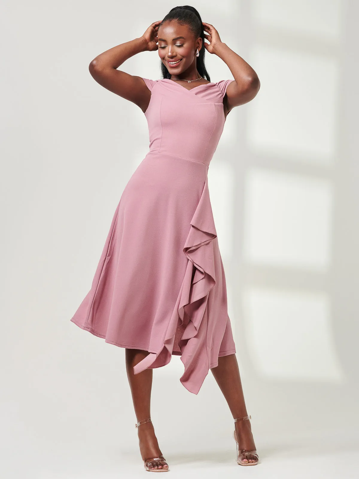 Desiree Frill Fit & Flare Dress, Mauve