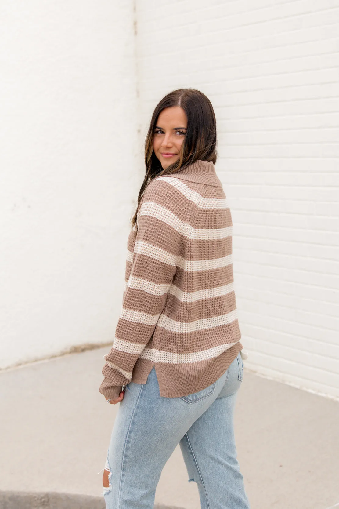 Destiny Chunky Knit Striped Sweater | Mocha