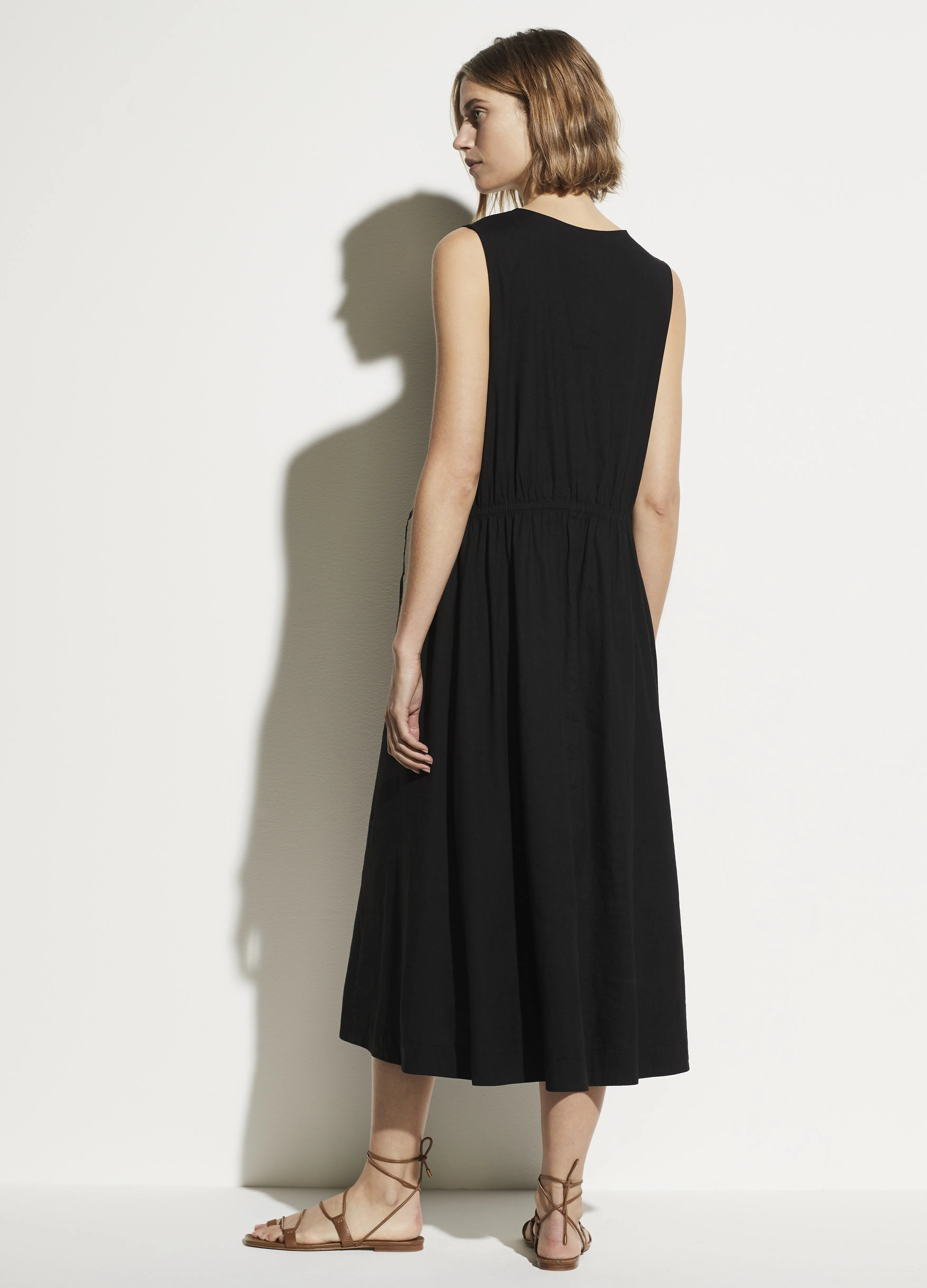 Drawstring V-Neck Dress in Black