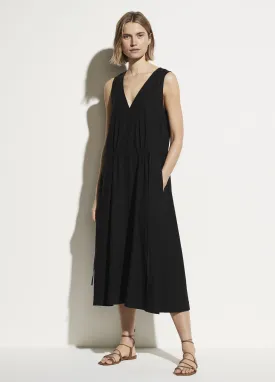 Drawstring V-Neck Dress in Black