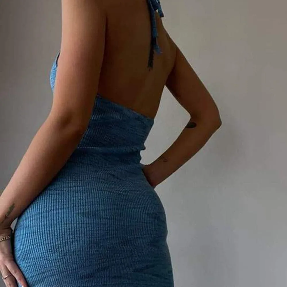 DressBetty - Halter V-Neck Knitted Women's Midi Dress