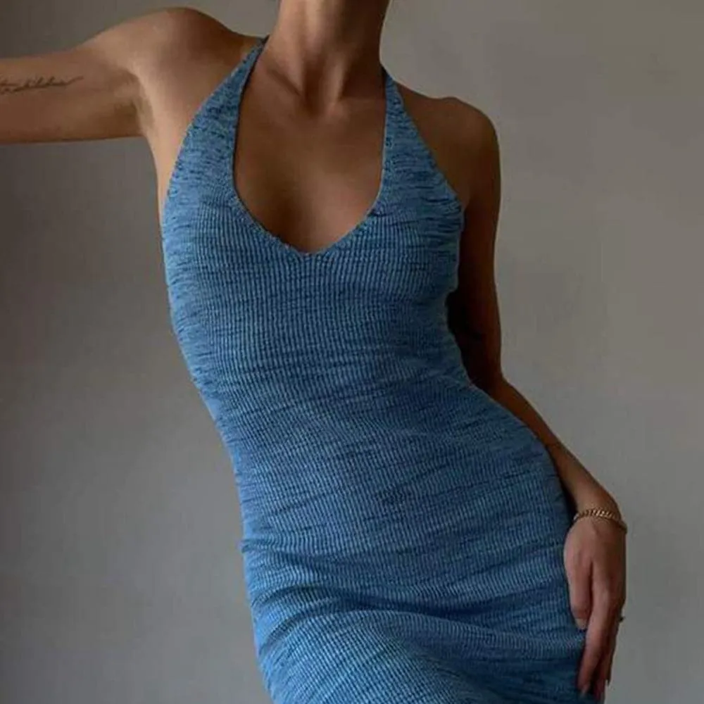 DressBetty - Halter V-Neck Knitted Women's Midi Dress