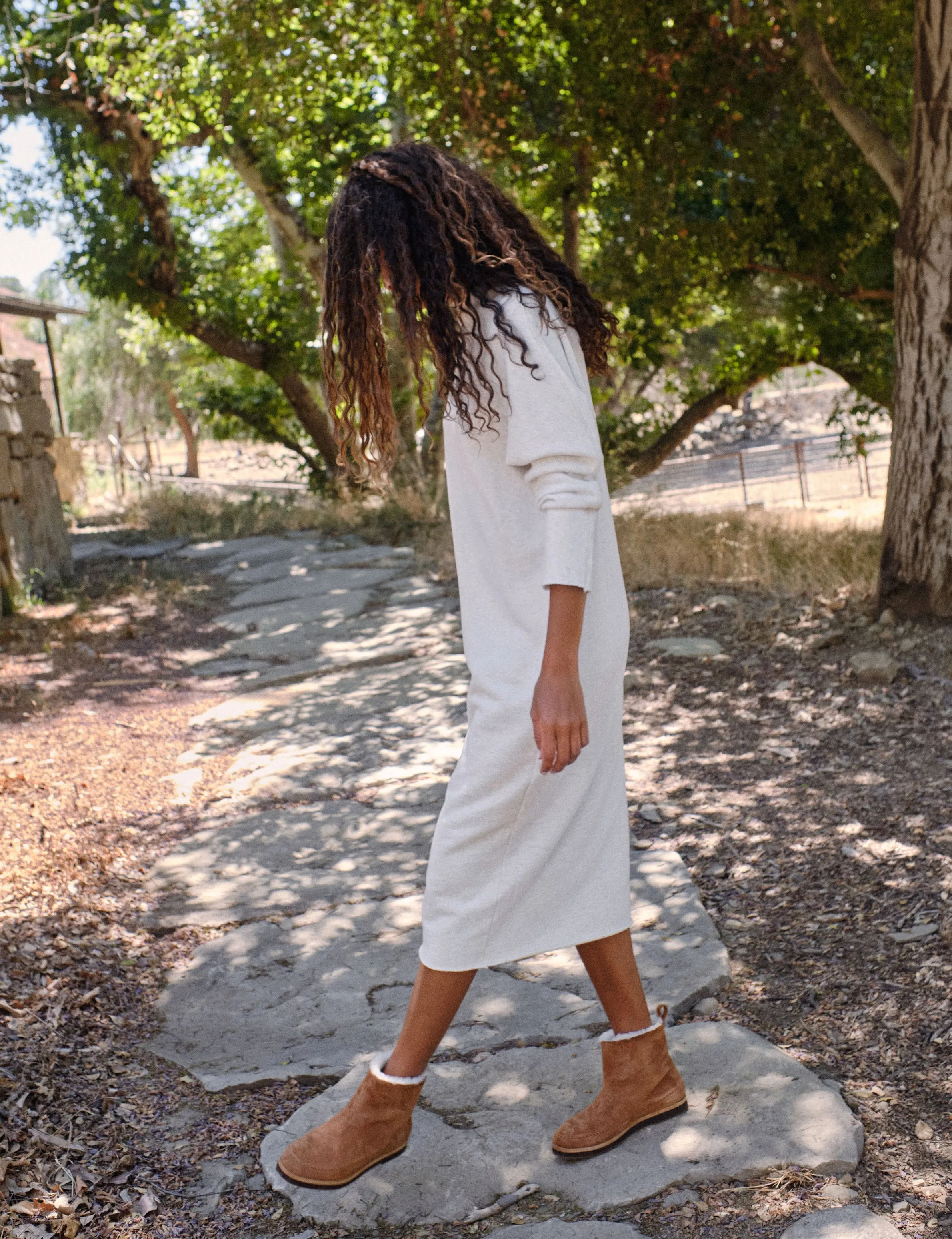 Frank & Eileen - Funnel Neck Midi Dress in Heather White Melange