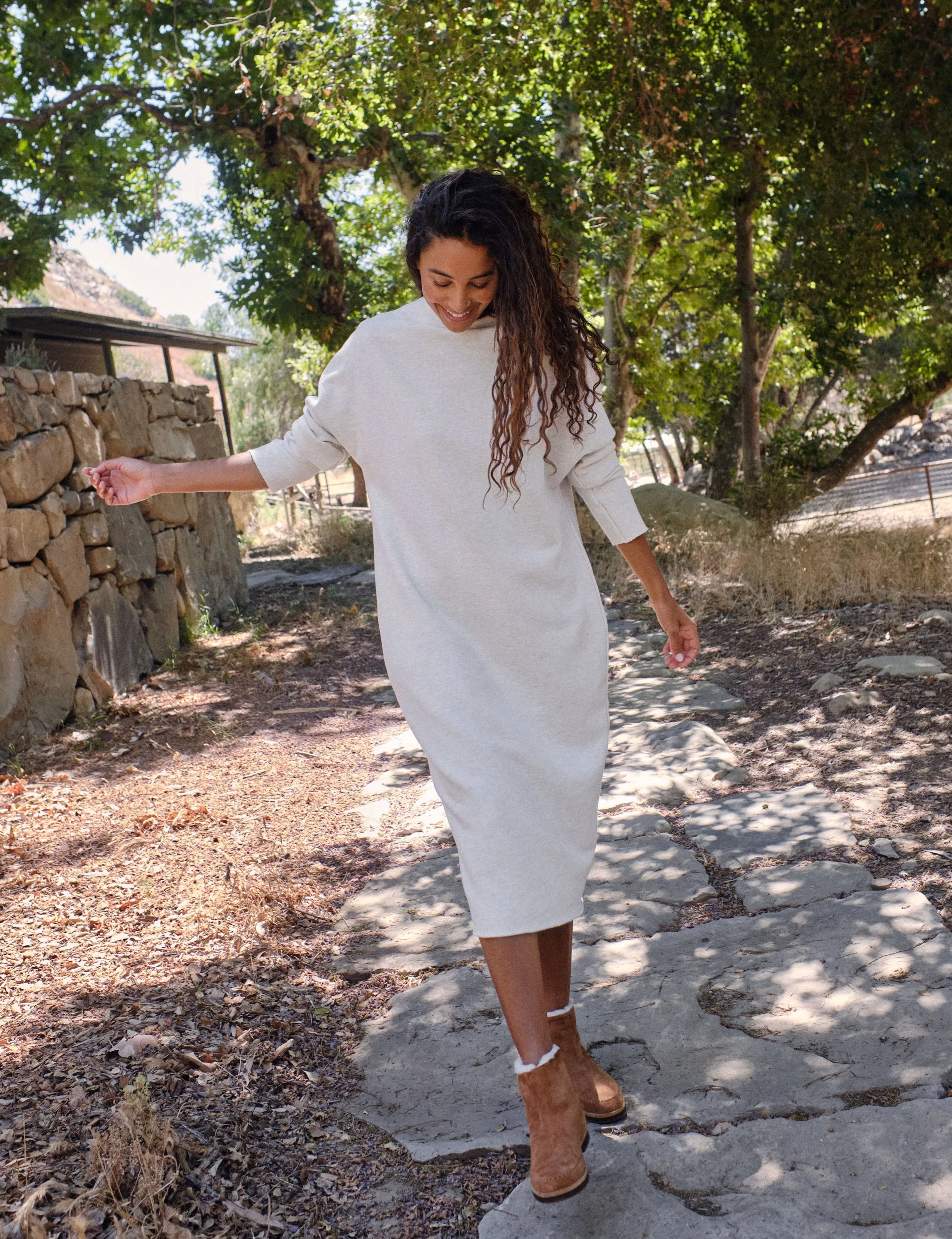 Frank & Eileen - Funnel Neck Midi Dress in Heather White Melange