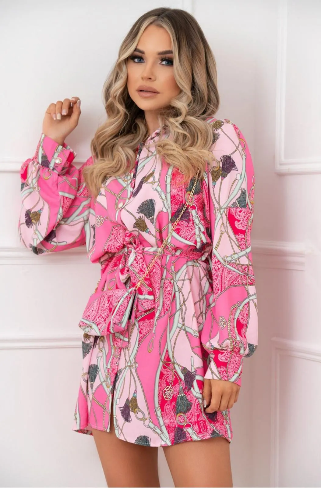 Jasmine tie waist shirt dress with matching bag   - 4 colours