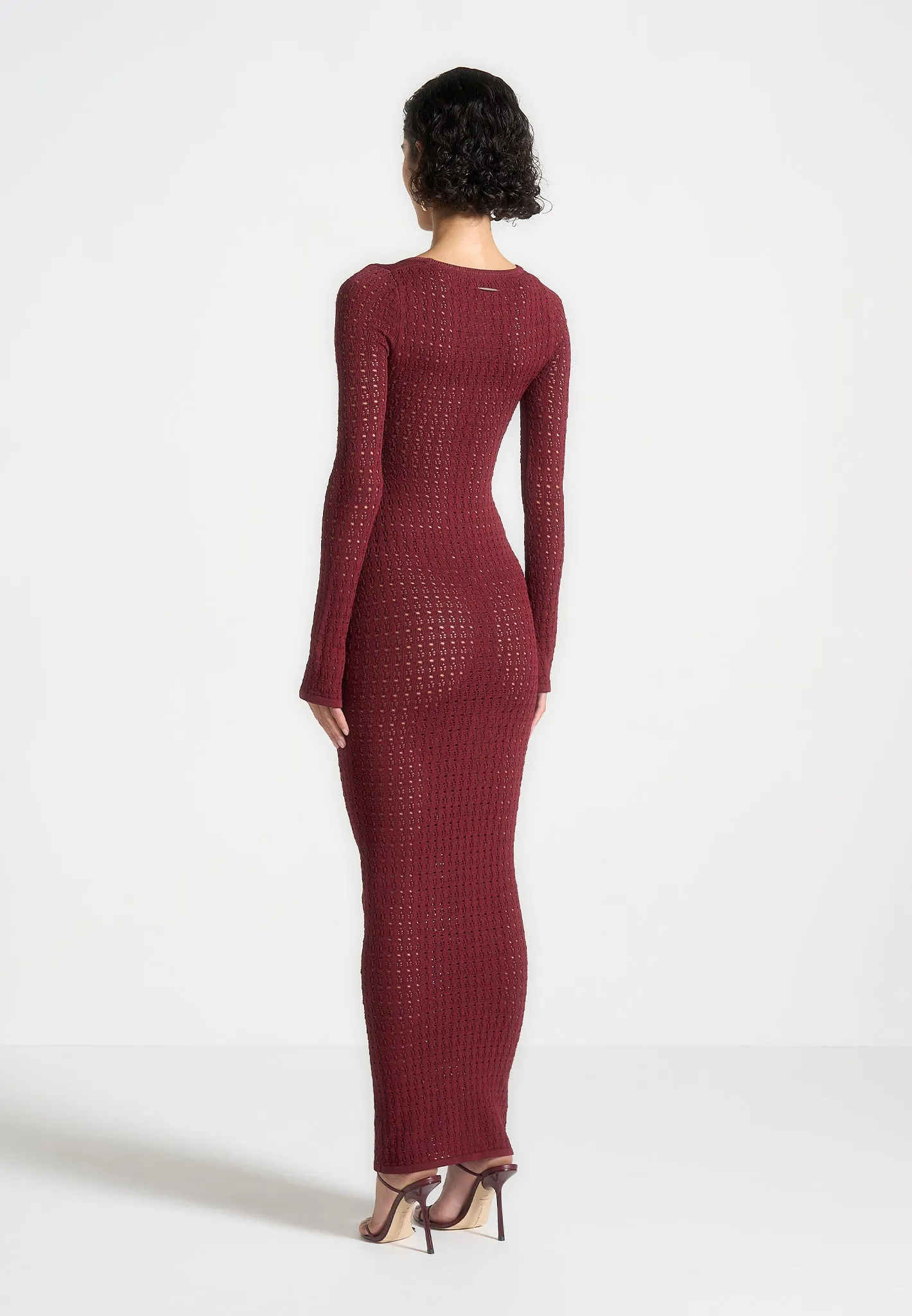 Knitted Scoop Neck Maxi Dress - Wine Red