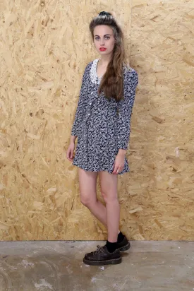 Lace Collared Floral Print Dress