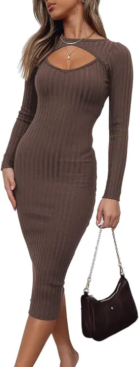 LILLUSORY Fall Womens Sweaters Bodycon Sweater Dress 2023 Long Sleeve Midi Knit Dresses