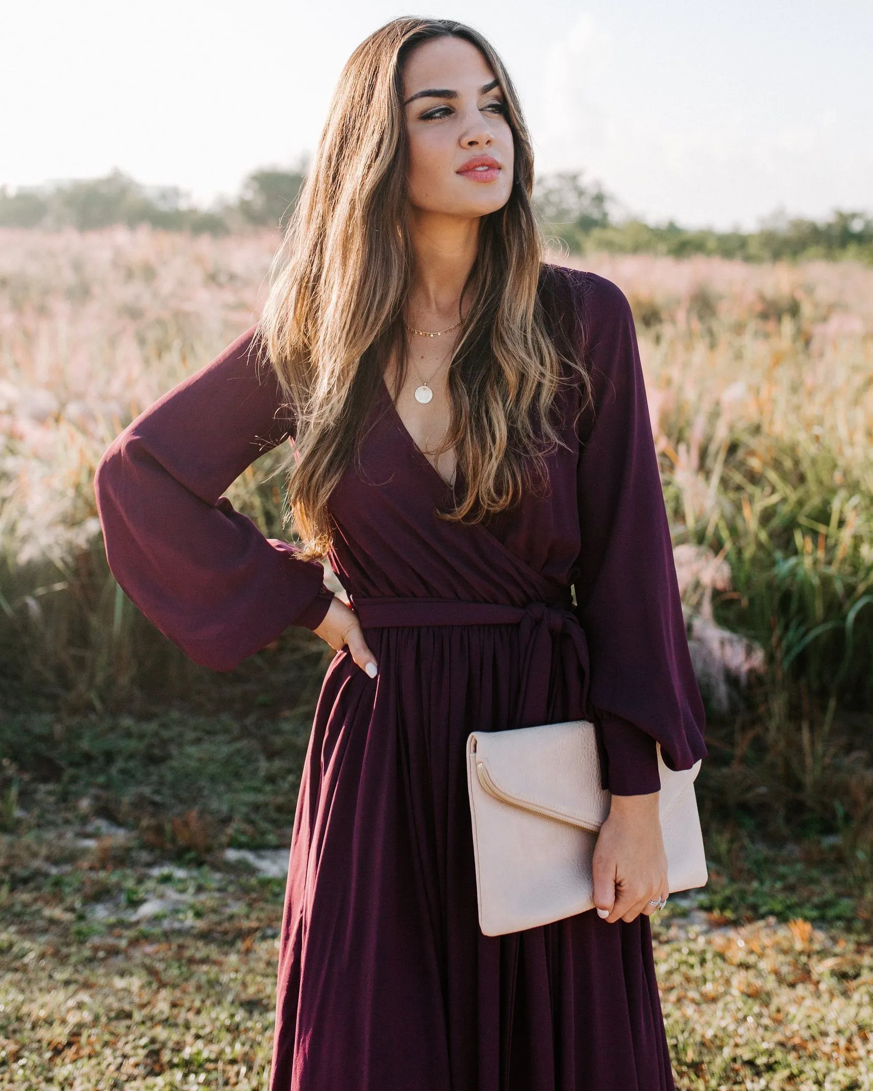 Long Sleeve Diana Maxi Dress - Wine - FINAL SALE