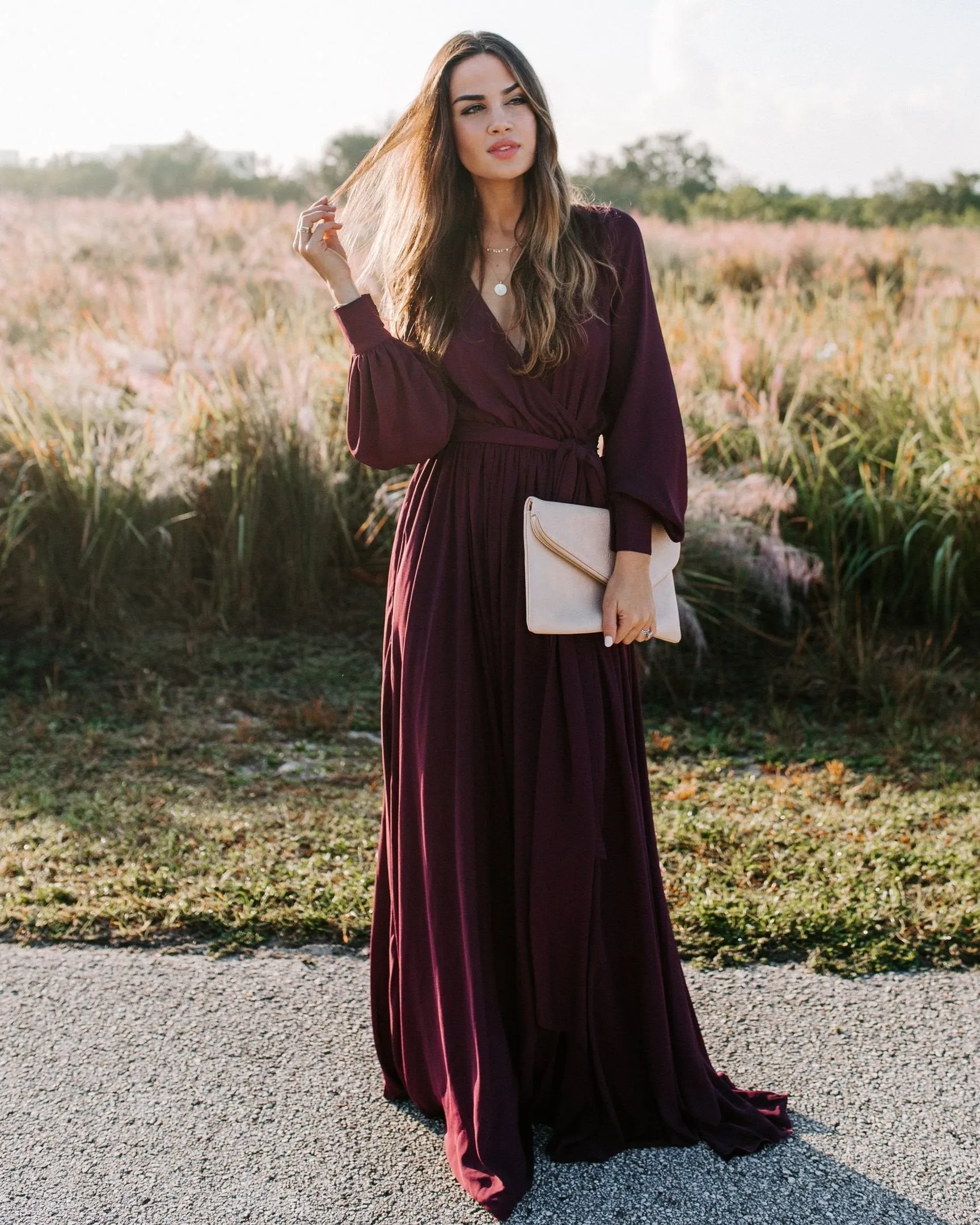 Long Sleeve Diana Maxi Dress - Wine - FINAL SALE