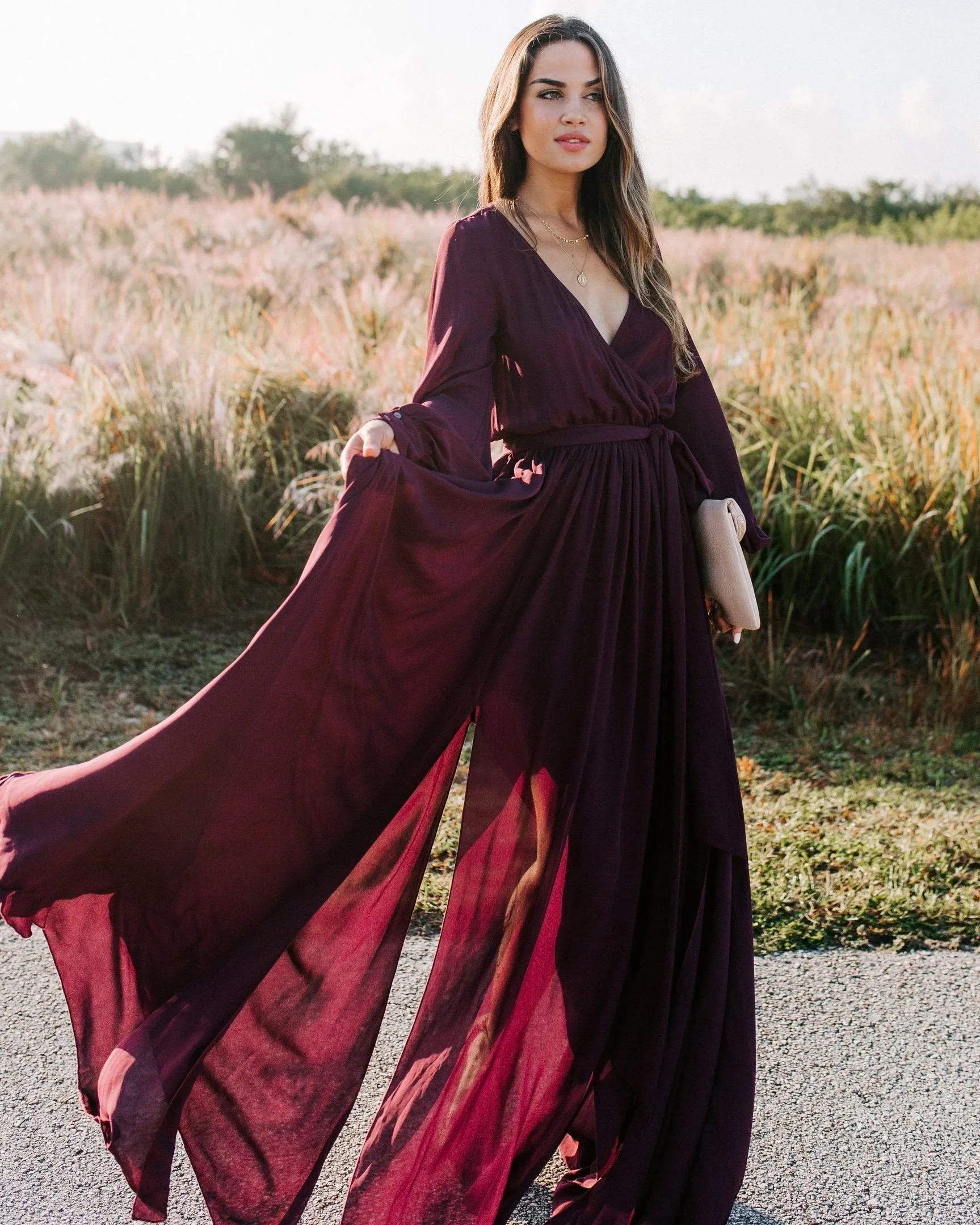 Long Sleeve Diana Maxi Dress - Wine - FINAL SALE