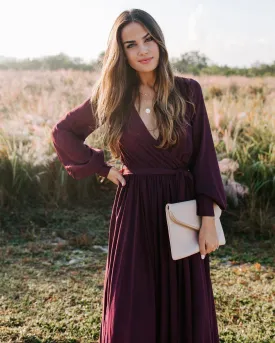 Long Sleeve Diana Maxi Dress - Wine - FINAL SALE