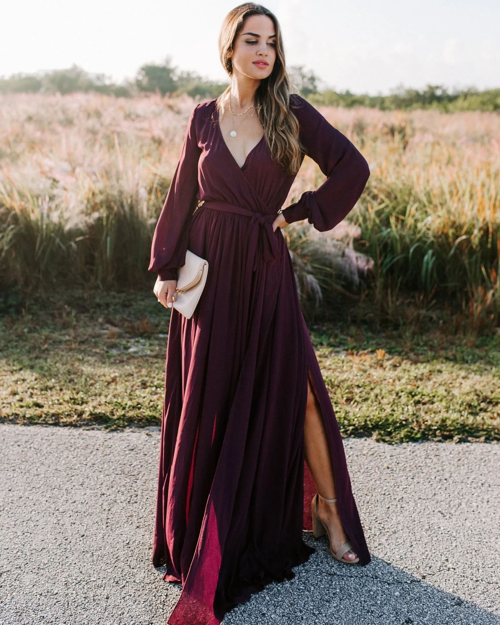 Long Sleeve Diana Maxi Dress - Wine - FINAL SALE