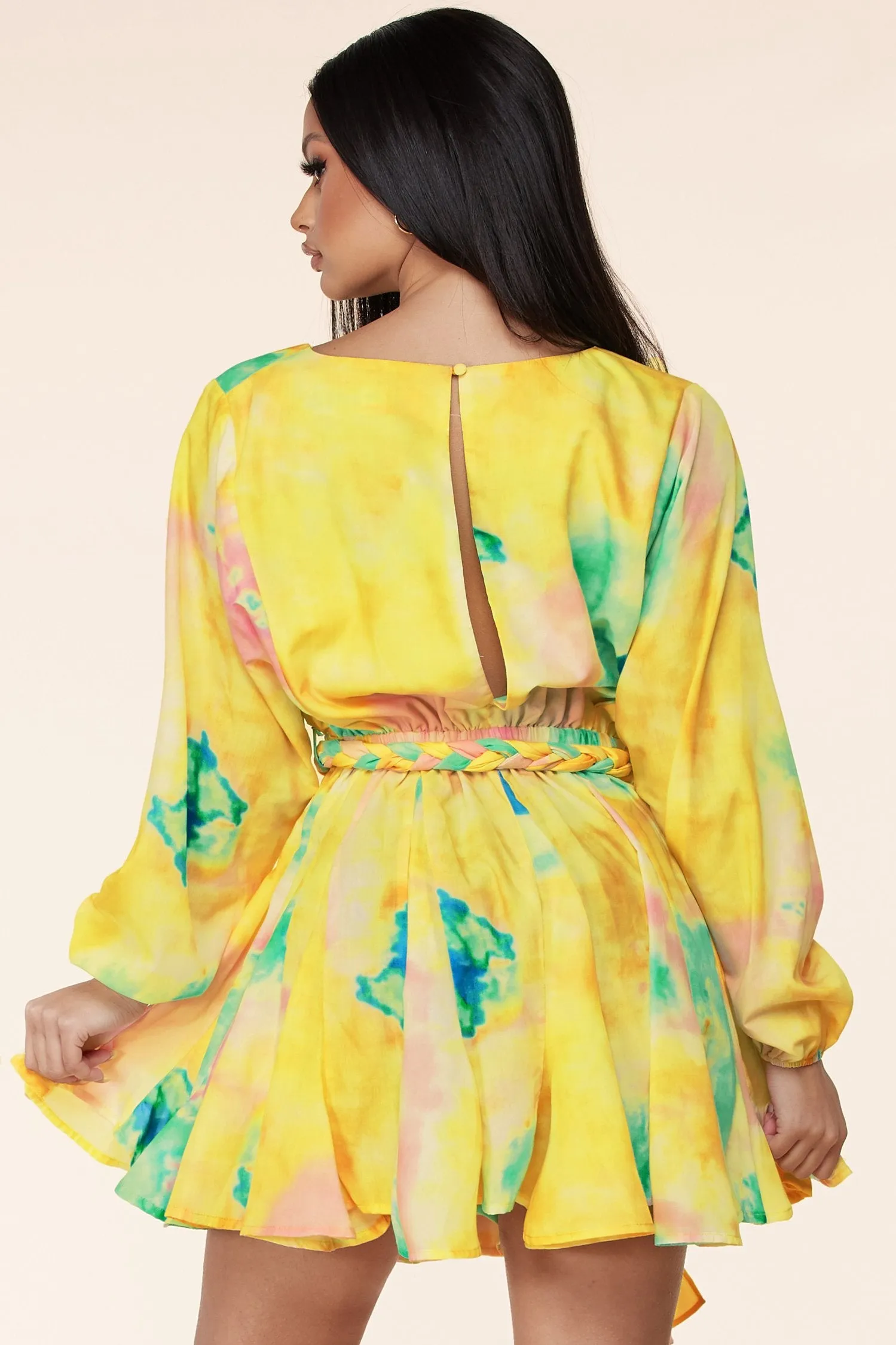 Long Sleeve Multi-Color Tie Dye Mini Dress