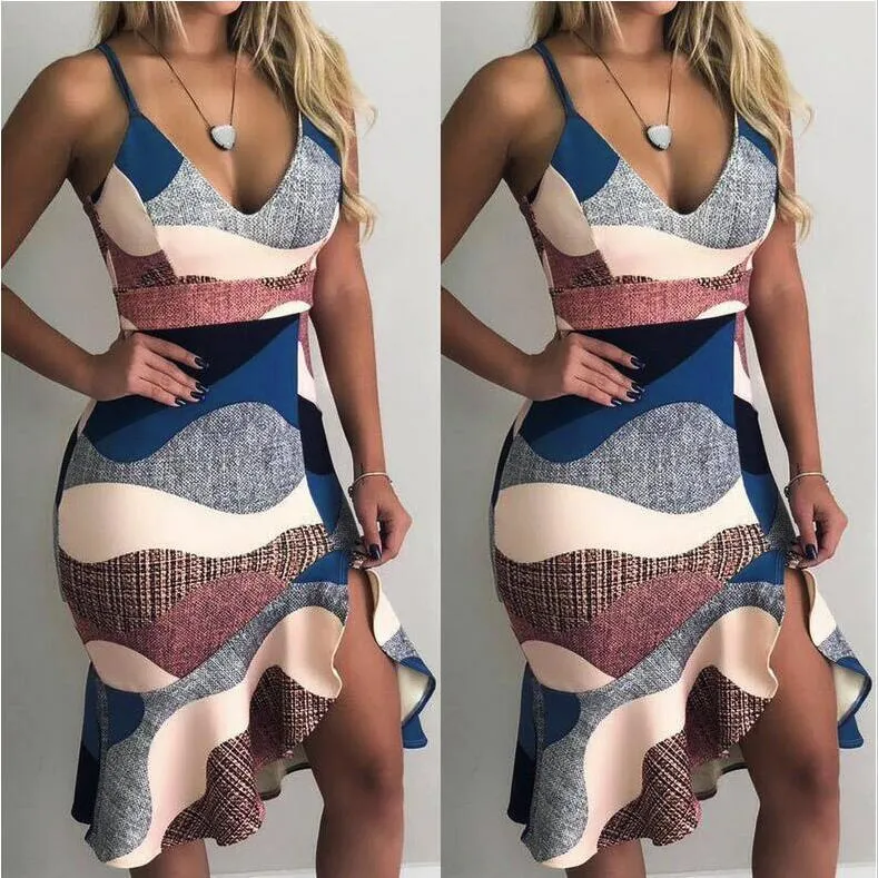 Low Bodied Halter V-neck Ruffle Buttock Dress