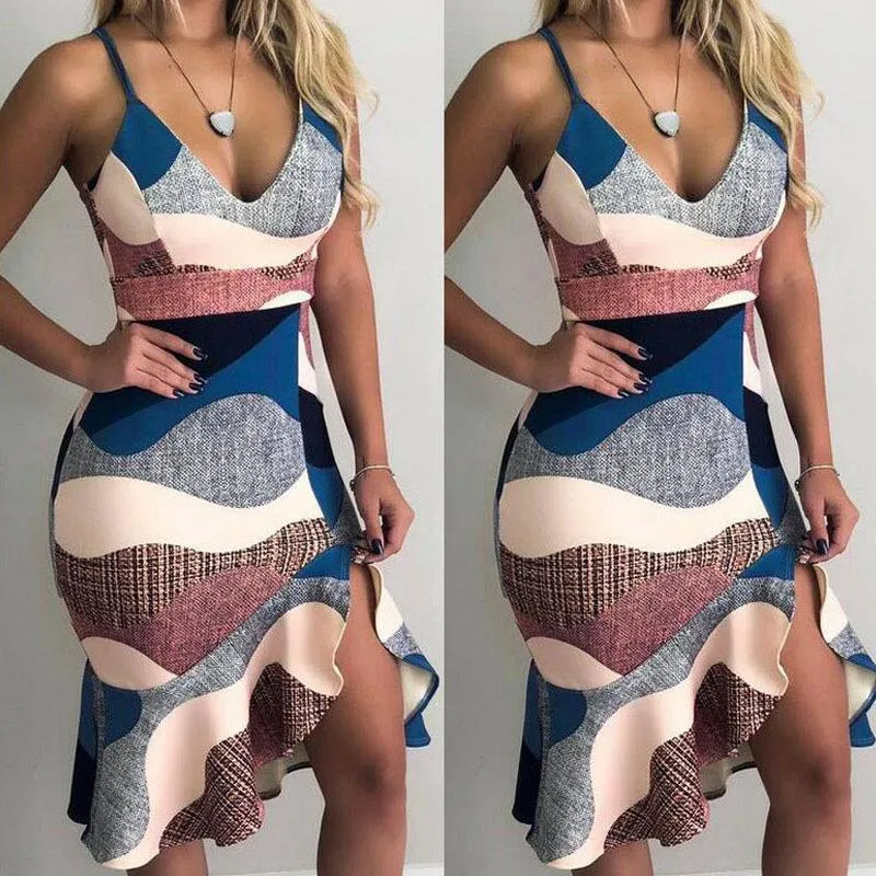Low Bodied Halter V-neck Ruffle Buttock Dress