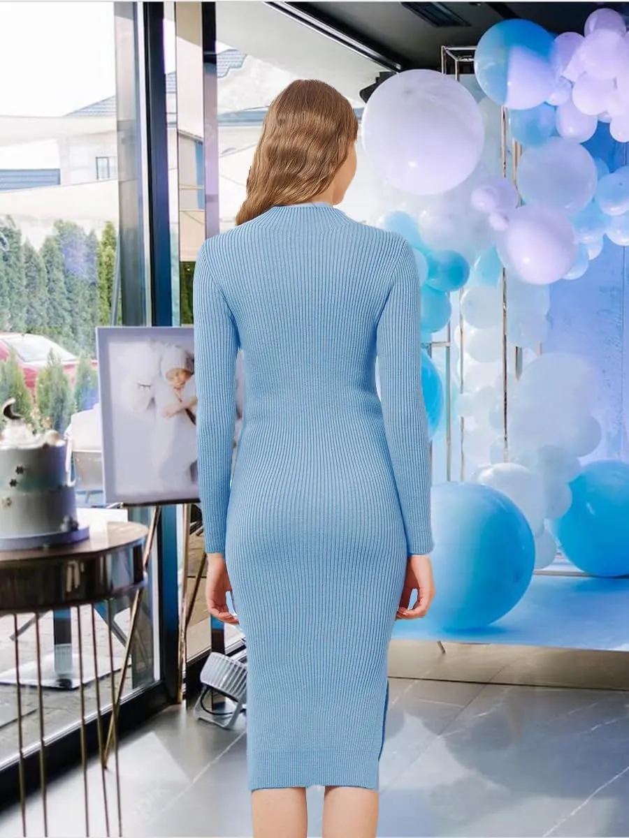 Maternity Sweater Dress Long Sleeve Turtleneck Ribbed Side Slit Bodycon Nursing Midi Dress Pregnancy Clothes