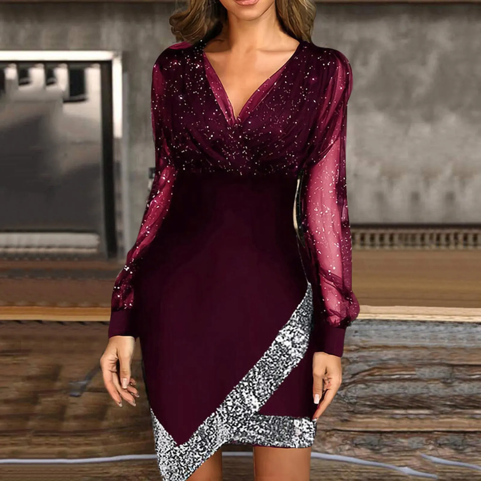Mesh stitching sexy dress women