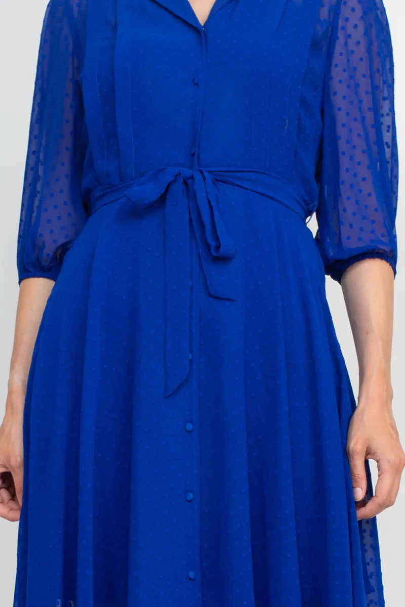 Nanette Lepore Collared Short Sleeve Tie Waist Illusion Rayon Dress