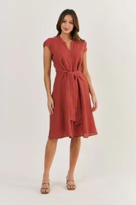 Naturals by O&J - Linen Front Tie Dress-Cedar