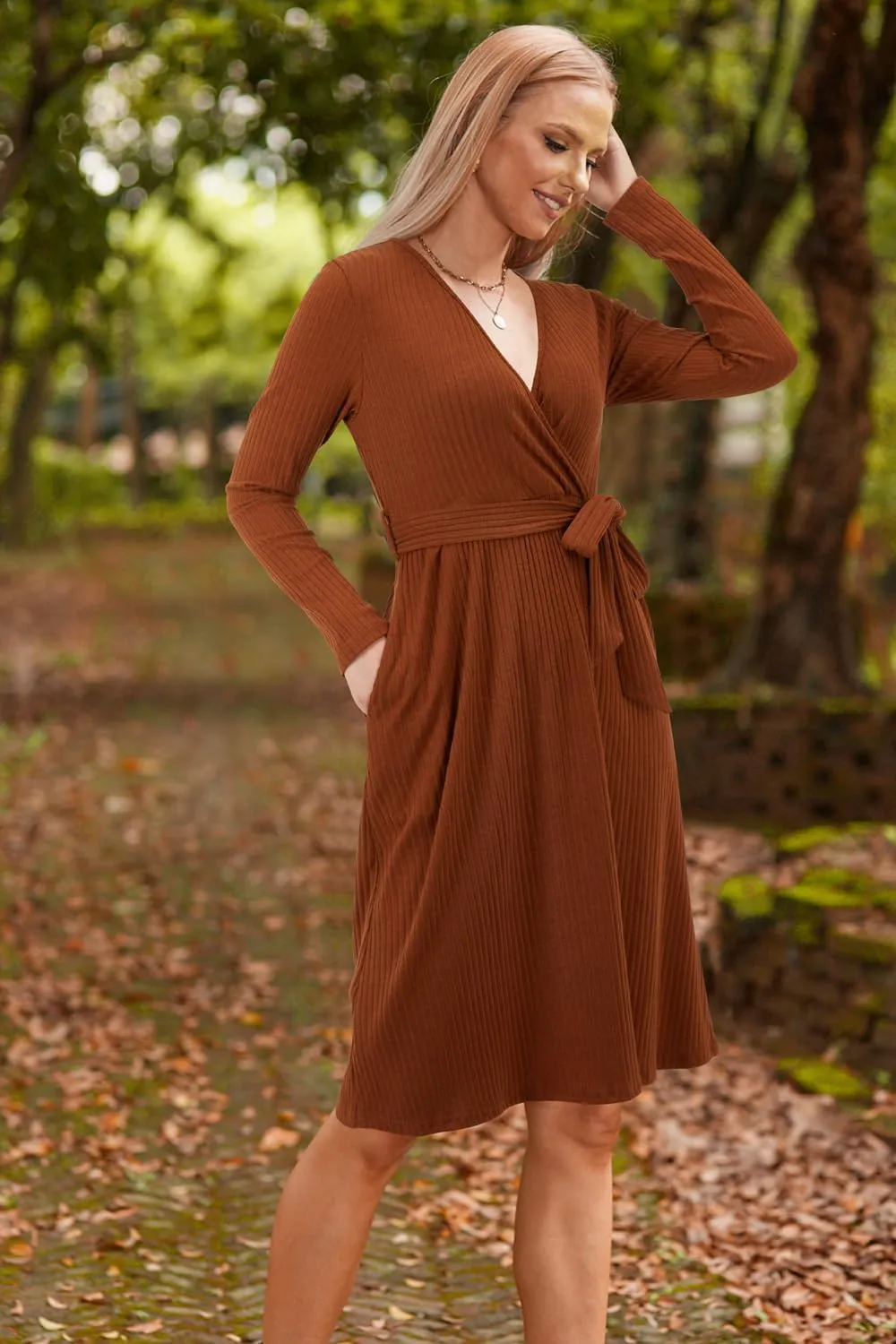 Newshows Womens 2024 Fall Sweater Dress Long Sleeve Business Casual Outfits V Neck Ribbed Knit Belt Trendy with Pockets