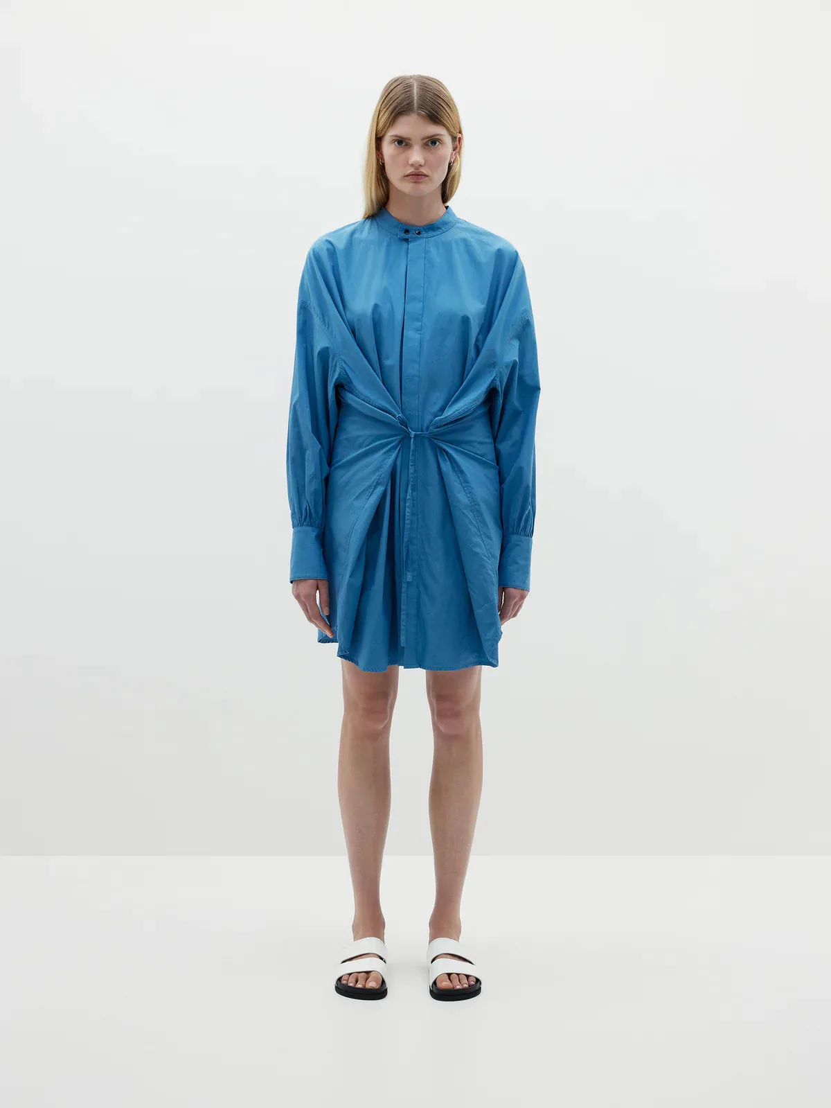 OPEN NECK SHIRT DRESS - RIVER BLUE