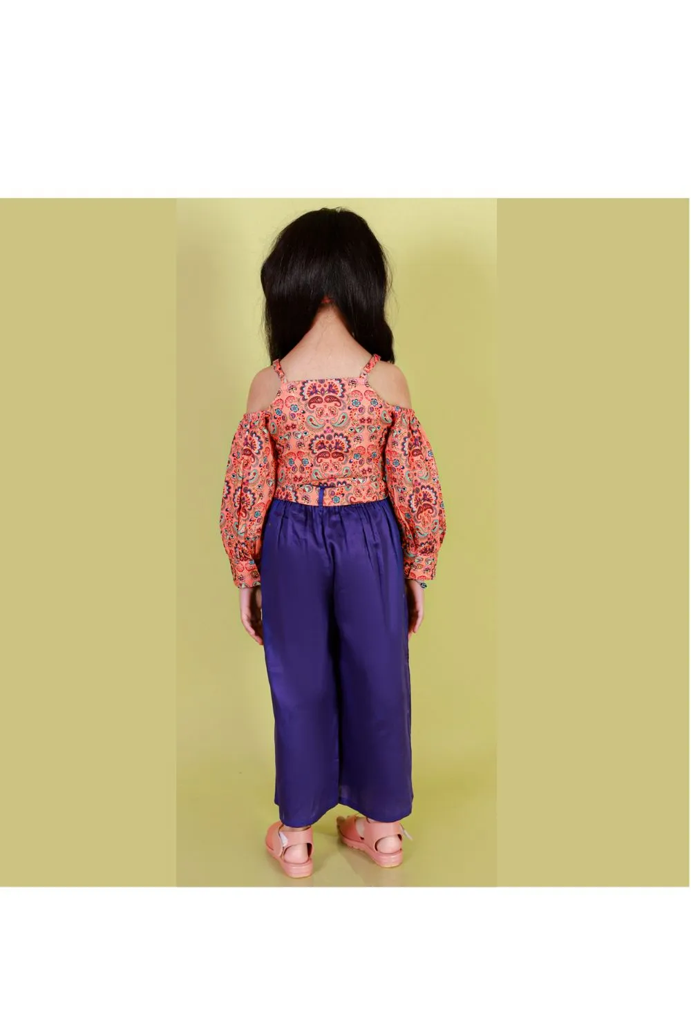 Orange Printed Polyester Top With Pant Set