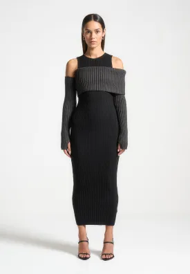 Overlay Knitted Midaxi Dress - Black/Grey