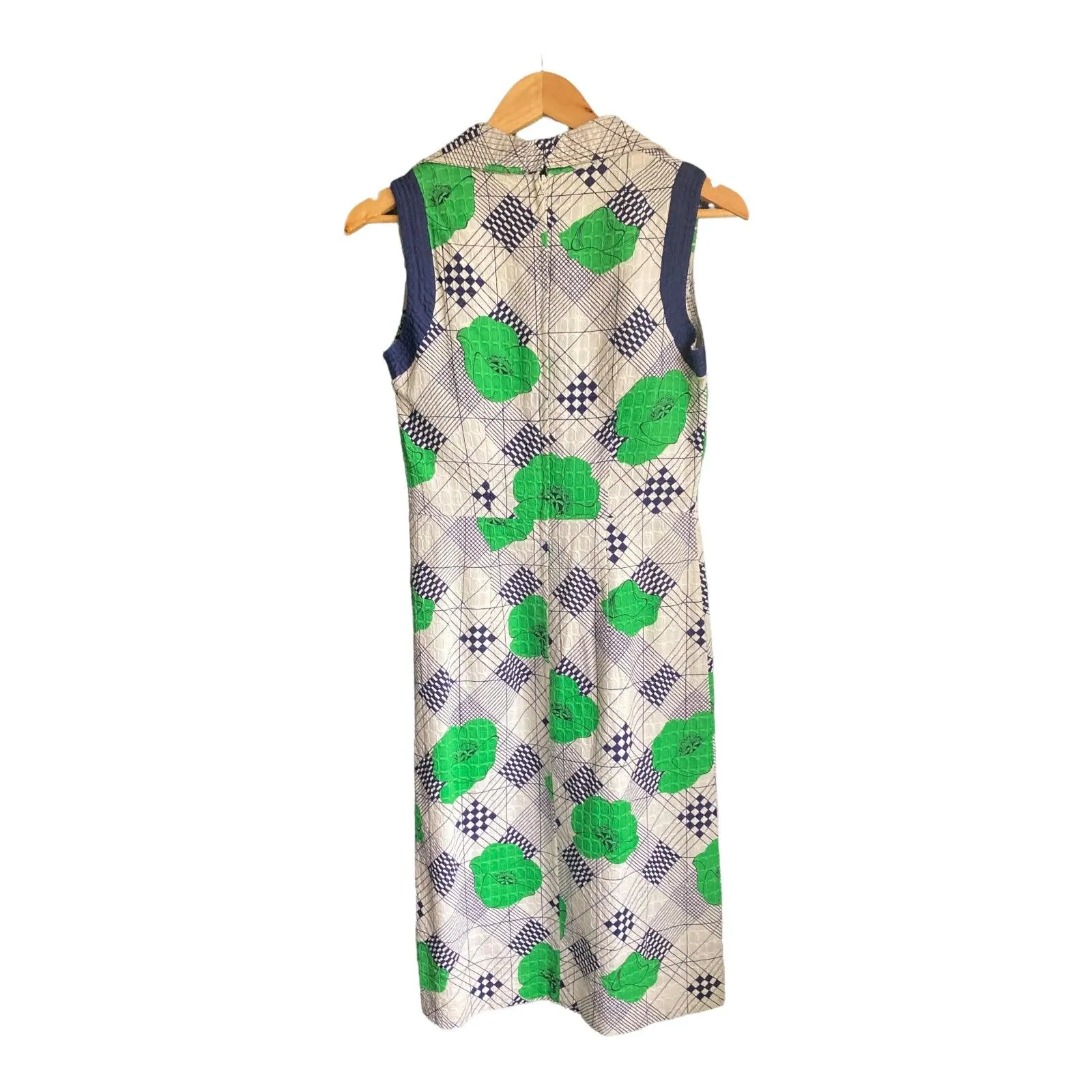 Pink Poodle White Navy And Green Patterned Sleeveless Dress UK Size 8