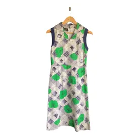 Pink Poodle White Navy And Green Patterned Sleeveless Dress UK Size 8