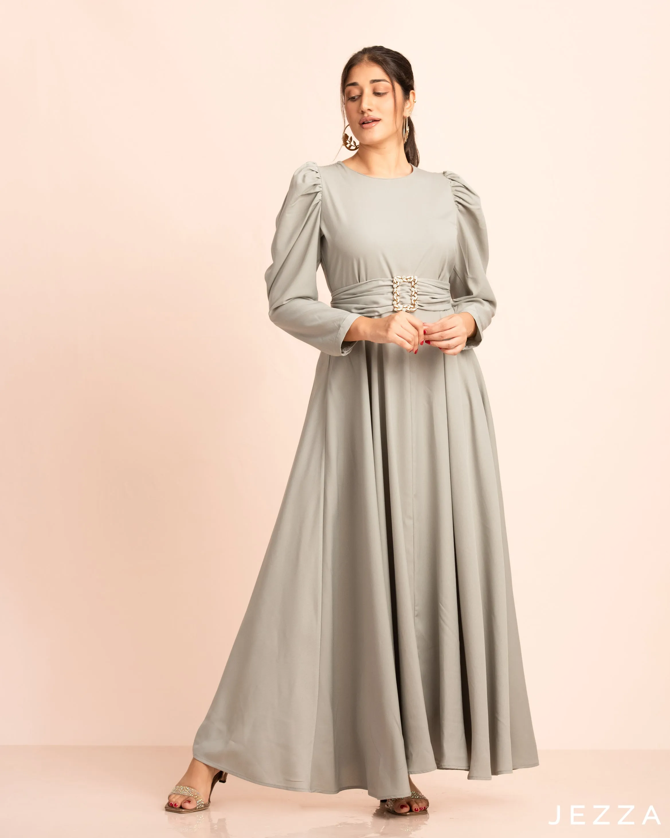 Poly Cotton Dress With A Decorative Belt 58022