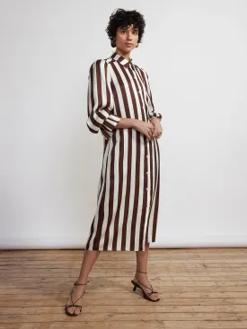 Raquel Chocolate Striped Satin Shirt Dress