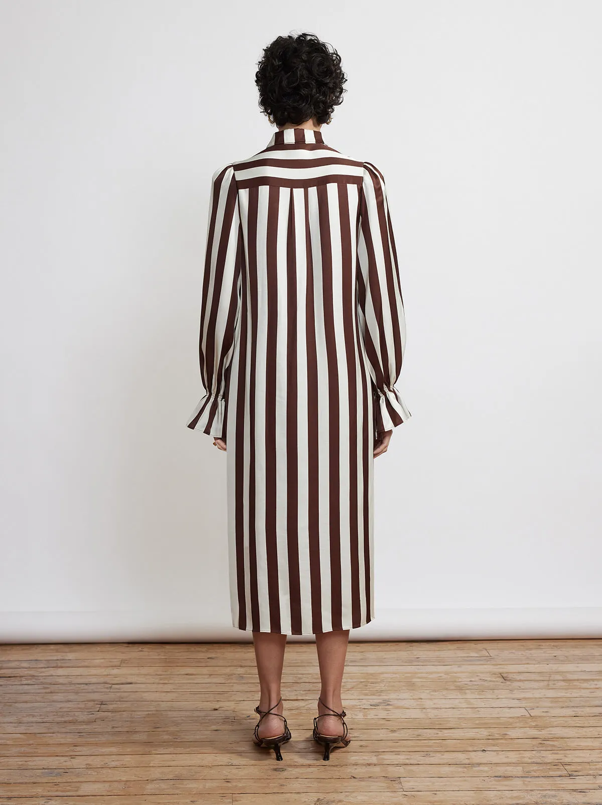Raquel Chocolate Striped Satin Shirt Dress