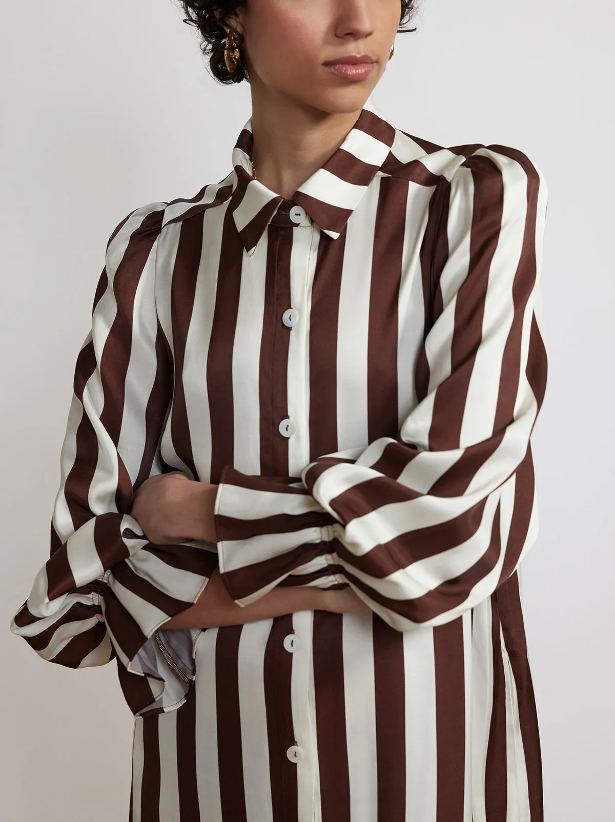 Raquel Chocolate Striped Satin Shirt Dress