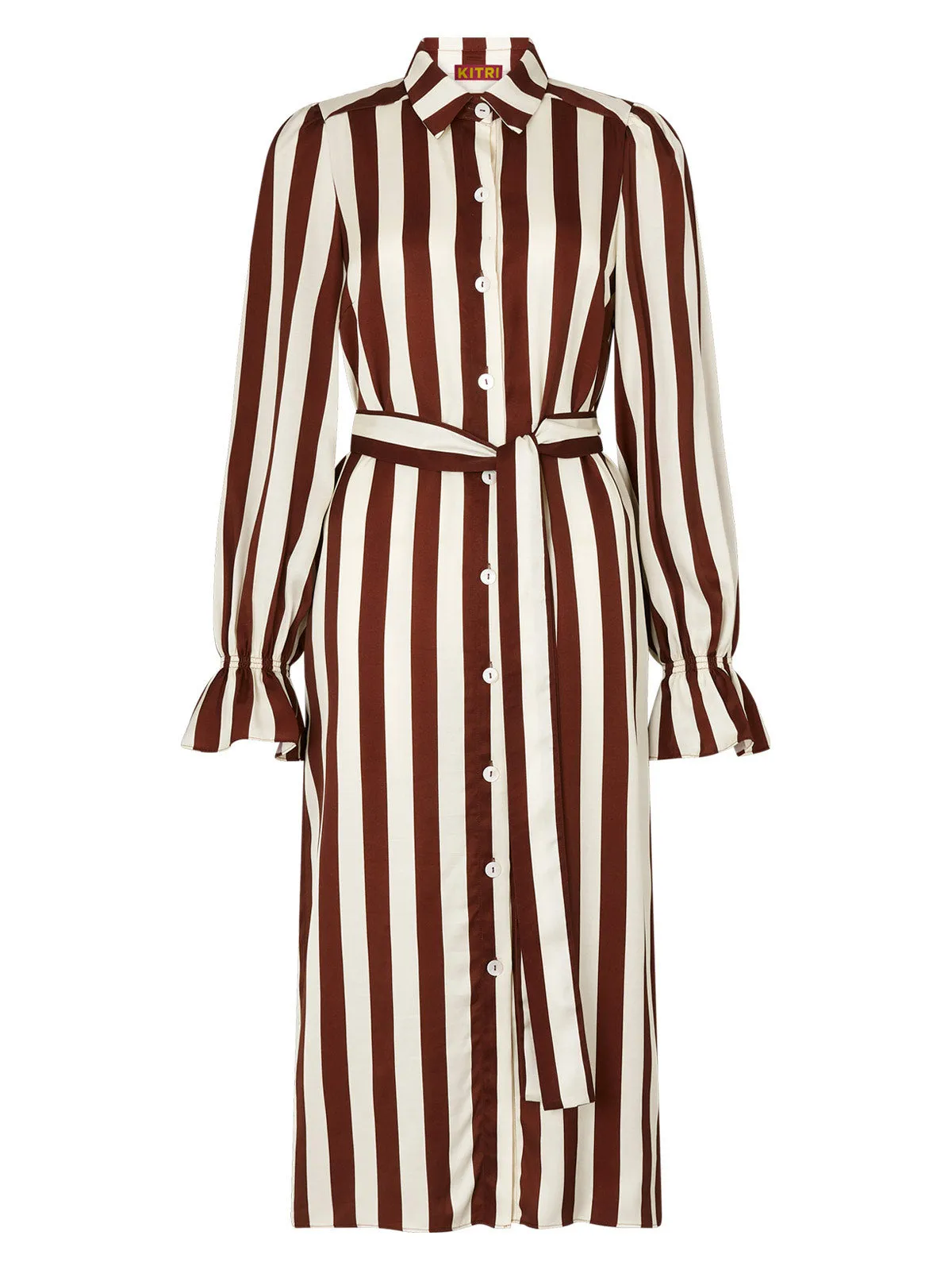 Raquel Chocolate Striped Satin Shirt Dress