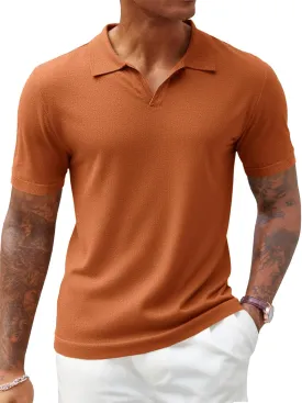 Runcati Men's V Neck Polo Shirts Short Sleeve Muscle Gym Knitted Golf Shirts Casual Slim Fit Tops