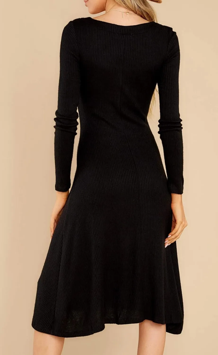R.Vivimos Women's Winter Cotton Long Sleeves V-Neck Casual Button Down Knit Sweater Midi Dress