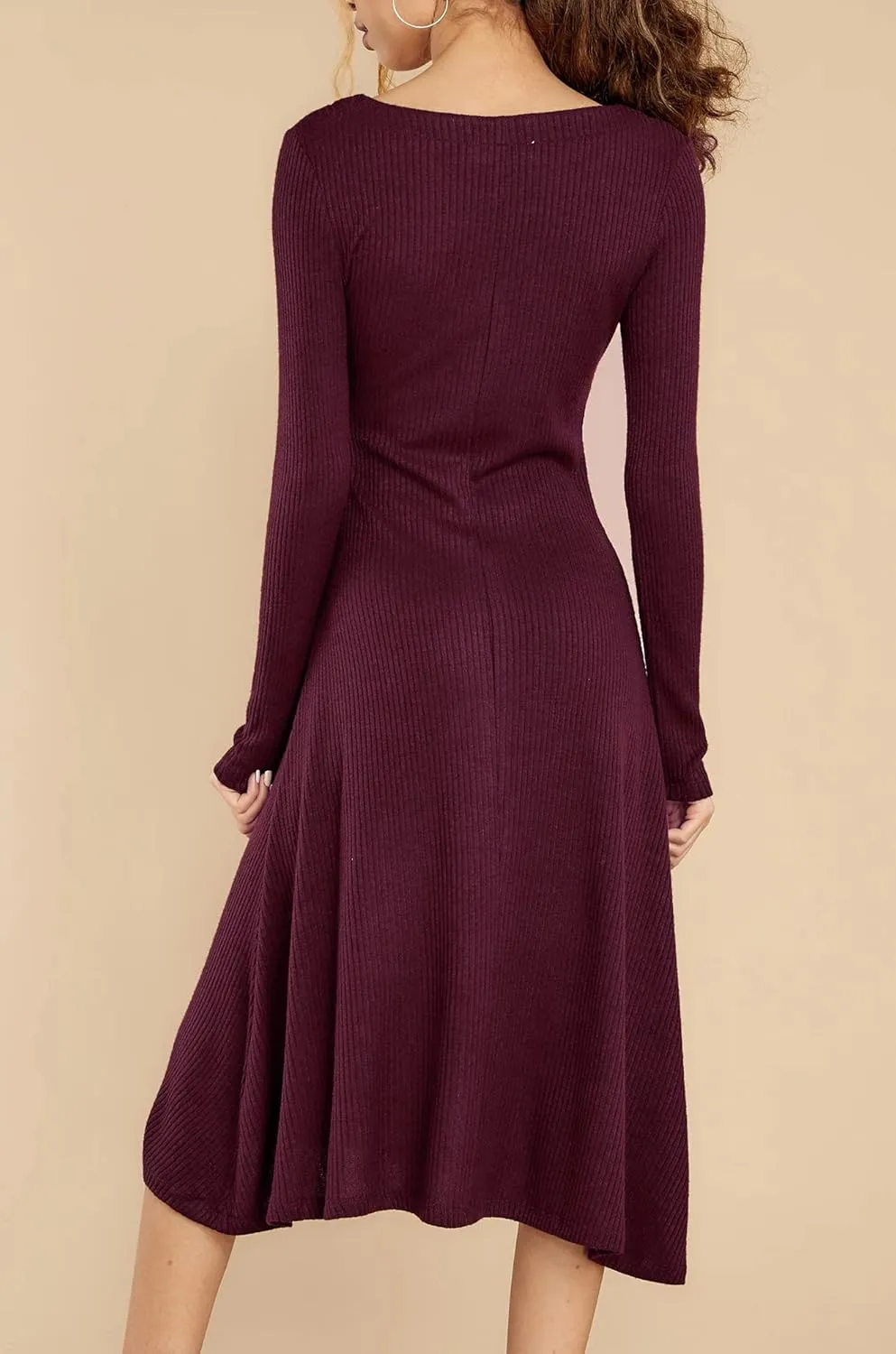 R.Vivimos Women's Winter Cotton Long Sleeves V-Neck Casual Button Down Knit Sweater Midi Dress