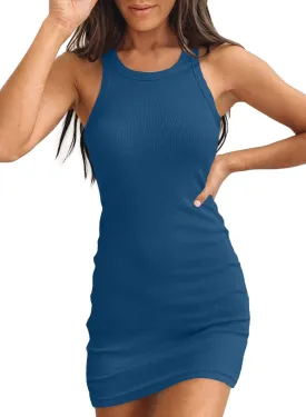 Samefar Womens Ribbed Scoop Neck Sleeveless Tank Dresses Basic Bodycon Mini Dress