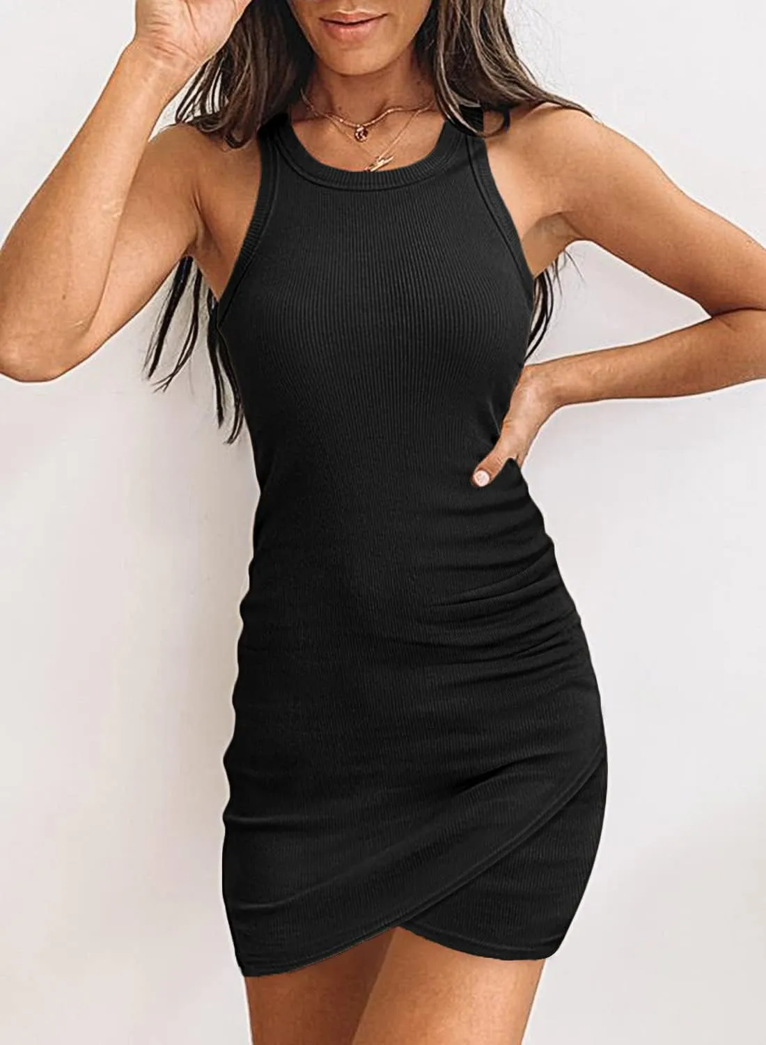 Samefar Womens Ribbed Scoop Neck Sleeveless Tank Dresses Basic Bodycon Mini Dress
